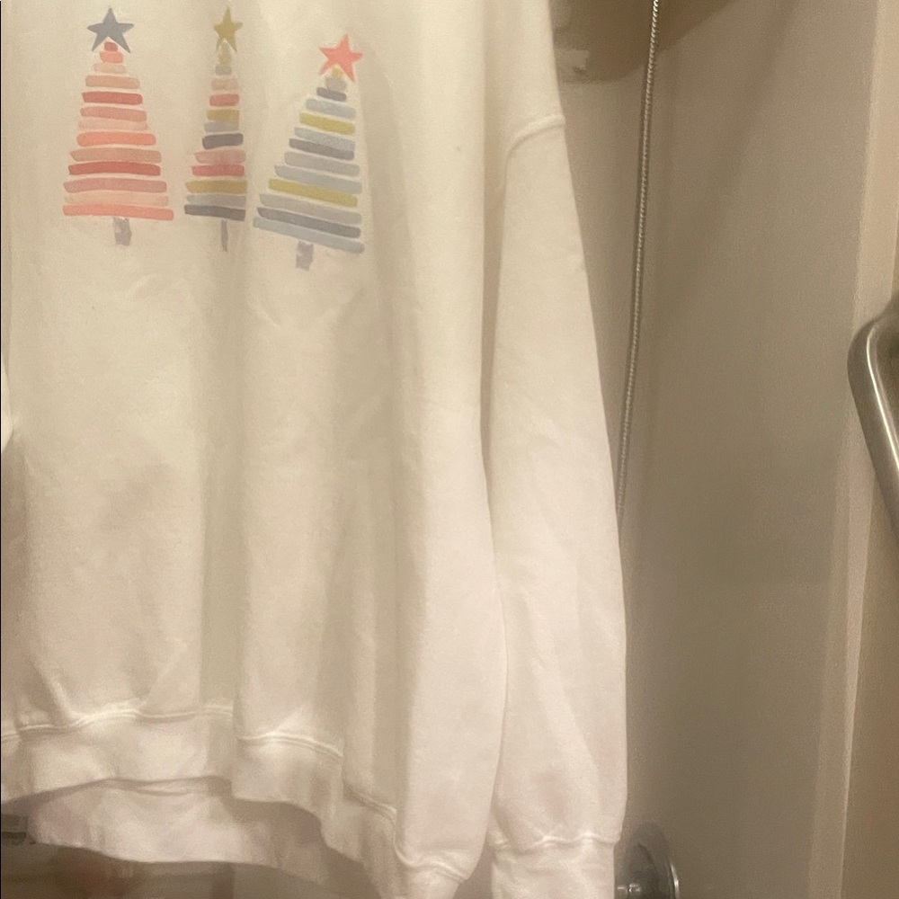 Gildan White Sweatshirt with Colorful Tree Design